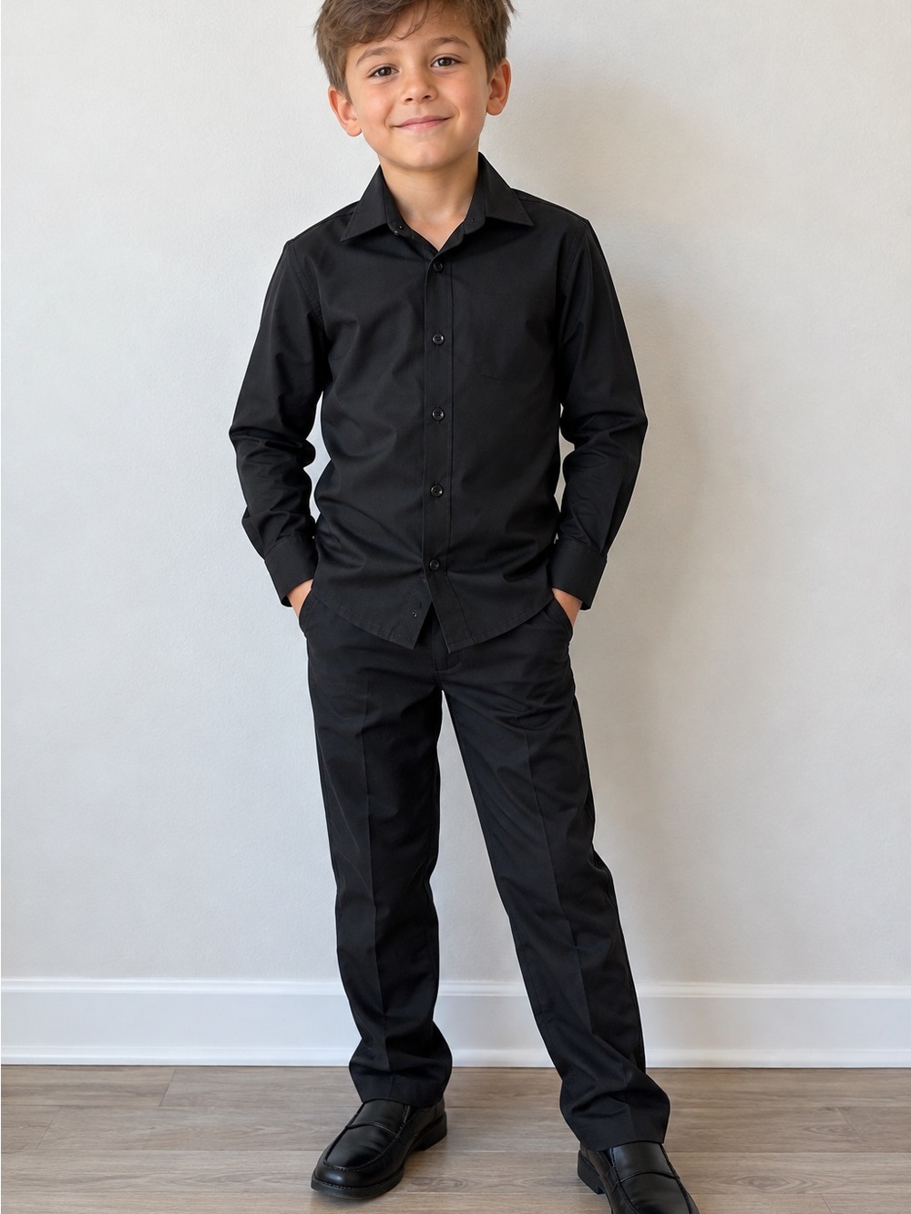 Boys' Classic Black Dress Shirt - Long Sleeve and black slacks bundle